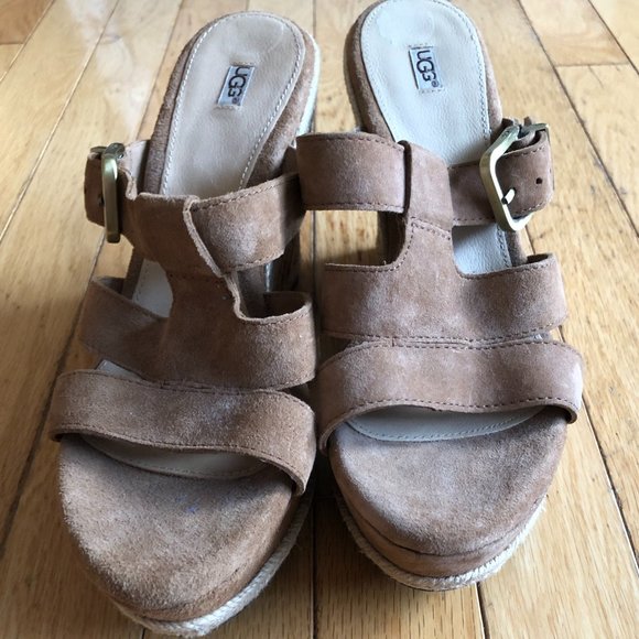 Brand New Women's UGG Tawnie Wedge Suede Espadrilles Sandals - Picture 4 of 16